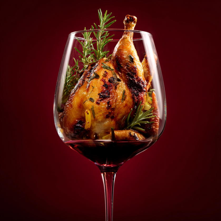 des arômes de poulet dans un verre de vin rouge ?